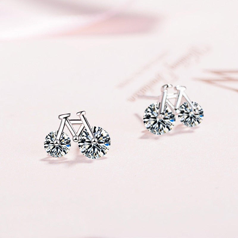 925 Stamp Silver Color Women Jewelry Earrings Bicycle Zircon Style Stud Earing Charm Girls Gifts Christmas