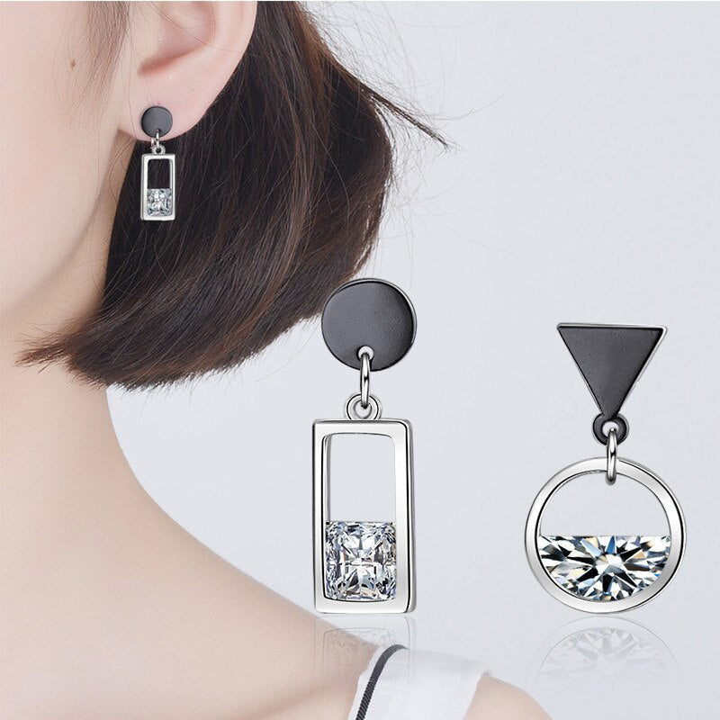 925 Stamp Silver Color Women Jewelry Earrings Half Zircon Style Dangle Stud Earing Vintage Charm Girls Gifts