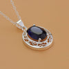925 Stamped Silver romantic Blue Crystal Oval Pendant Necklace For Women party wedding accessories Jewelry gifts
