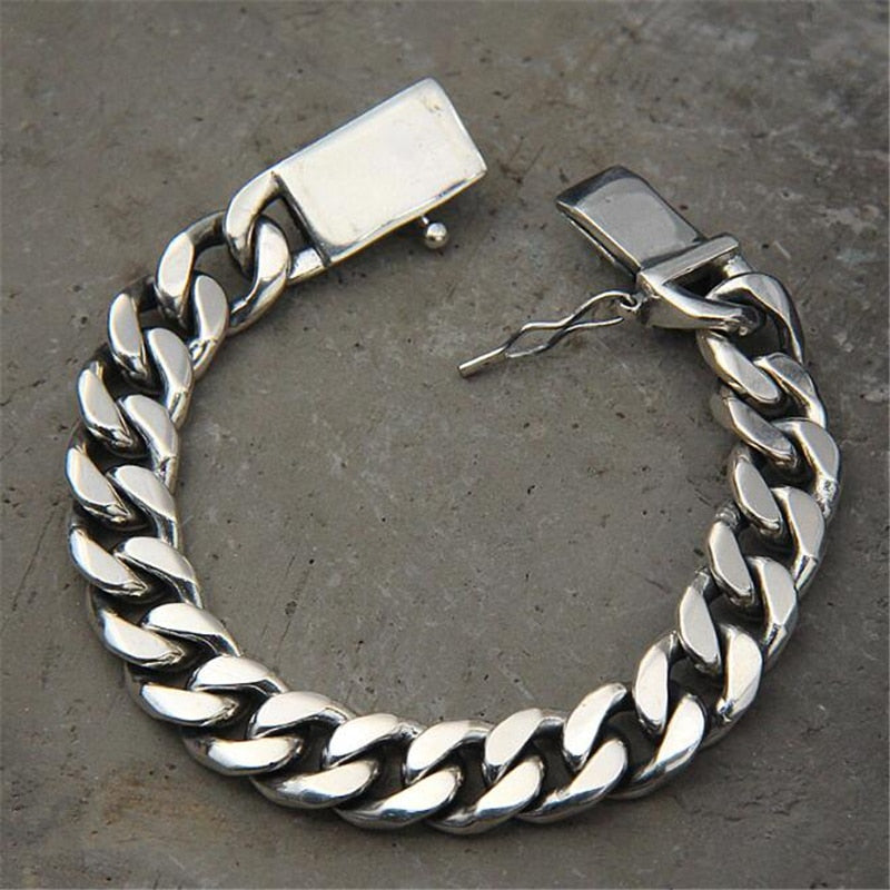 Luxury 925 Sterling Silver Bracelets Man High Polish Curb Link Chain Bracelet for Men Vintage Punk Rock Biker Mens Jewelry