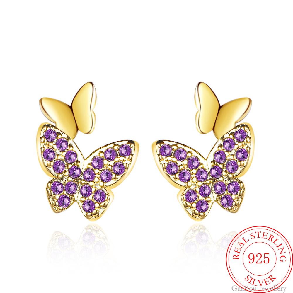 925 Sterling Silver Earrings delicacy butterfly Ear Stud Womens  Party Jewelry Love Gift