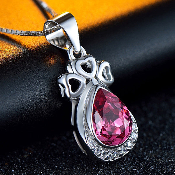 Luxury 925 Sterling Silver Necklace Austrian Crystal AAA Zircon Red Crystal Pendant Jewelry Necklace Women's Birthd Gift