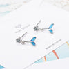 925 Sterling Silver Women Jewelry Animal Earrings Blue Fish Tail Dangle Stud Earing Vintage Charm Girls Gifts