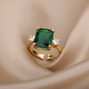 AAA Green Zircon Rings for Women Adjustable Stainless Steel Open Ring 2023 Trend Cubic Zirconia Wedding Aesthetic Jewerly