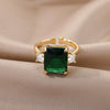 AAA Green Zircon Rings for Women Adjustable Stainless Steel Open Ring 2023 Trend Cubic Zirconia Wedding Aesthetic Jewerly