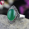 Luxury Big Green Agate Wedding Engagement Valentines D Gift 100% Sterling Silver 925 Jewelry Opening Rings For Women SR72