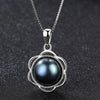 Luxury Black pearl necklace 925 Sterling Silver Pendant Natural Pearl for Women Flower Shape Anniversary Gift Wedding