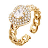 Bling Bling CZ Heart Rings for Women Gold Silvery Rose Gold Wedding Engagement Chain Rings Jewellery Party Gifts 2022