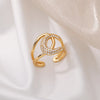 Bling Zircon Rings for Women Open Geometry Stainless Steel Zirconia Adjustable Ring Couple Wedding Jewerly bague femme