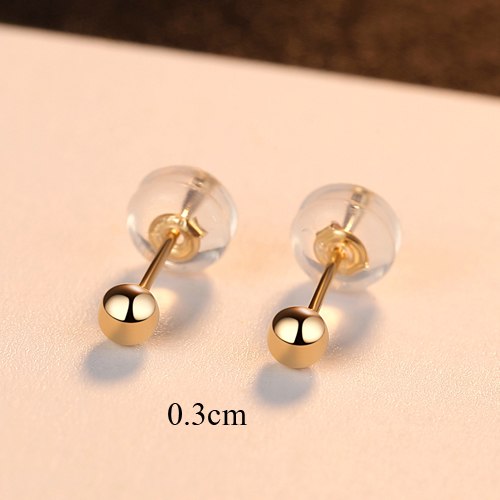 Luxury Brand Charm Authentic Pure 18k Yellow Gold 3-5mm Round Bead Stud Earrings For Women Daily Wear Earring Jewelry