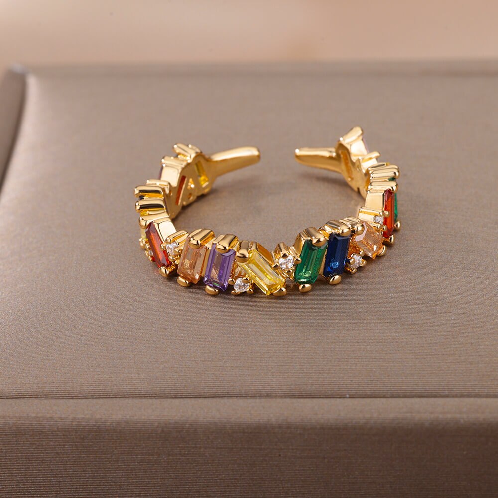 Colorful Cubic Zirconia Rings for Women Open Stainless Steel Crystal Couple Ring Romantic Wedding Jewelry Christmas Gifts