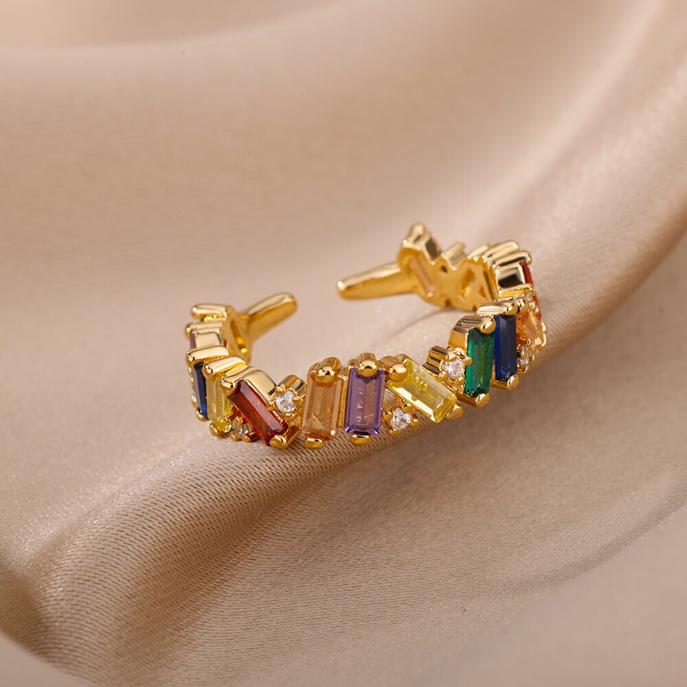 Colorful Cubic Zirconia Rings for Women Open Stainless Steel Crystal Couple Ring Romantic Wedding Jewelry Christmas Gifts