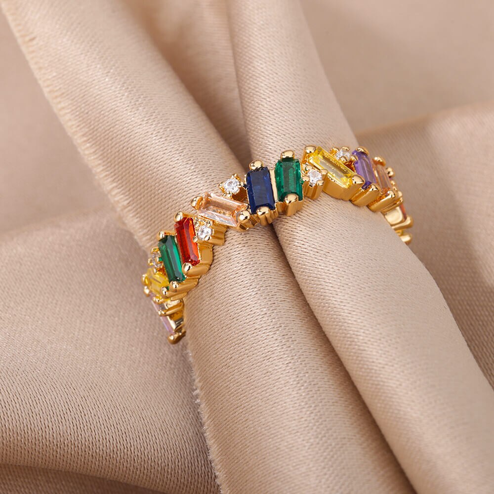 Colorful Cubic Zirconia Rings for Women Open Stainless Steel Crystal Couple Ring Romantic Wedding Jewelry Christmas Gifts