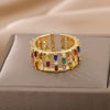 Colorful Zircon Rings for Women Open Stainless Steel Gold Plated Couple Ring Eternity Promise Wedding Jewerly anillos
