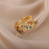Colorful Zircon Rings for Women Open Stainless Steel Gold Plated Couple Ring Eternity Promise Wedding Jewerly anillos