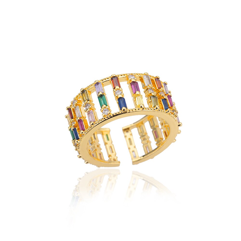 Colorful Zircon Rings for Women Open Stainless Steel Gold Plated Couple Ring Eternity Promise Wedding Jewerly anillos