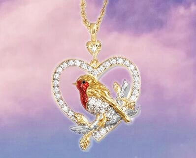 Crystal A Sparrow Standing on The Branch Heart Necklaces Two-tone Brid Pendant Elegant Birthday Mother's Day Jewelry Gift