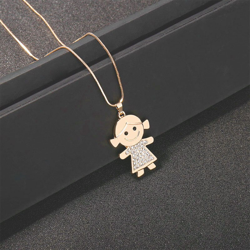 Crystal Boy Girl Kids Pendant Necklaces For Women Gold Silver Color Double Layer Chain Necklaces Jewellery 2022