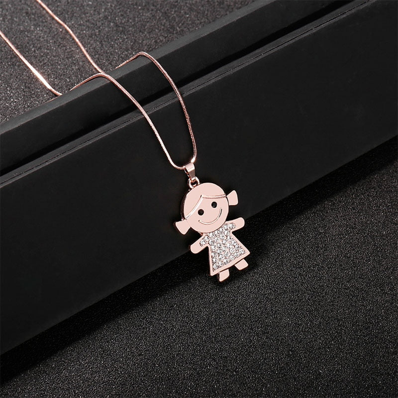 Crystal Boy Girl Kids Pendant Necklaces For Women Gold Silver Color Double Layer Chain Necklaces Jewellery 2022
