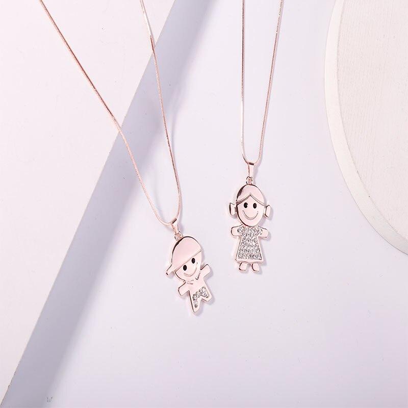 Crystal Boy Girl Kids Pendant Necklaces For Women Gold Silver Color Double Layer Chain Necklaces Jewellery 2022