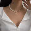 Crystal Glass Bead Chain Choker Necklace For Women Flower Lariat Lock Collar Imitation Pearl Party Jewerly Charm Bijoux