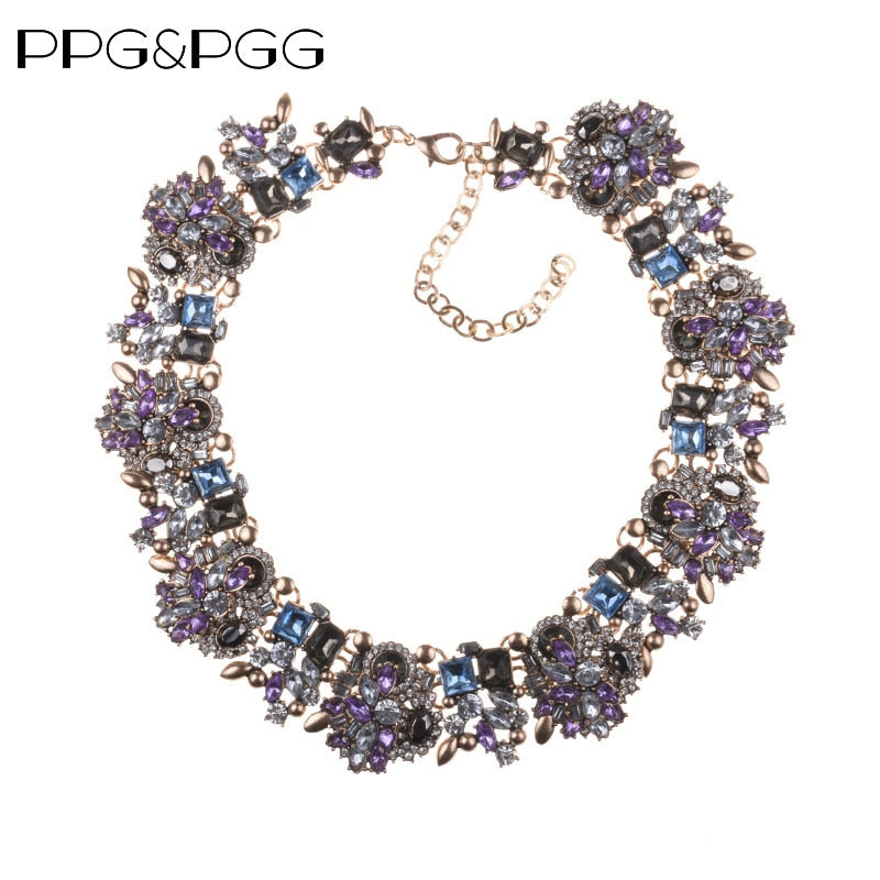 Crystal Large Collar Big Choker Necklace Women Boho Ethnic Statement Necklace Female Indian Rhinestone Big Necklace Girl