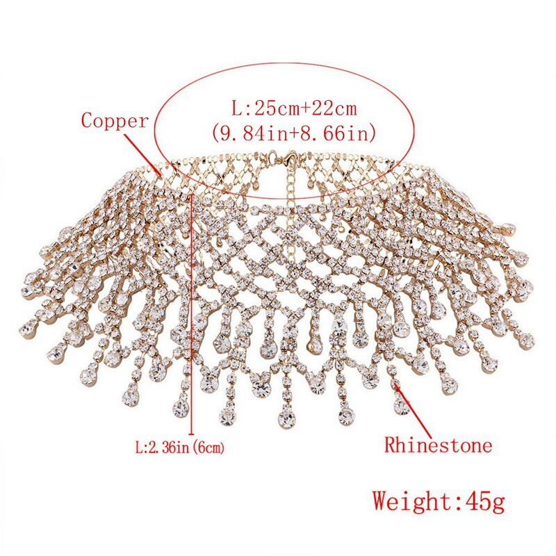 Crystal Rhinestone Choker Necklace For Women Tassel Chain Punk Hyperbole Vintage Necklace Statement Jewelry