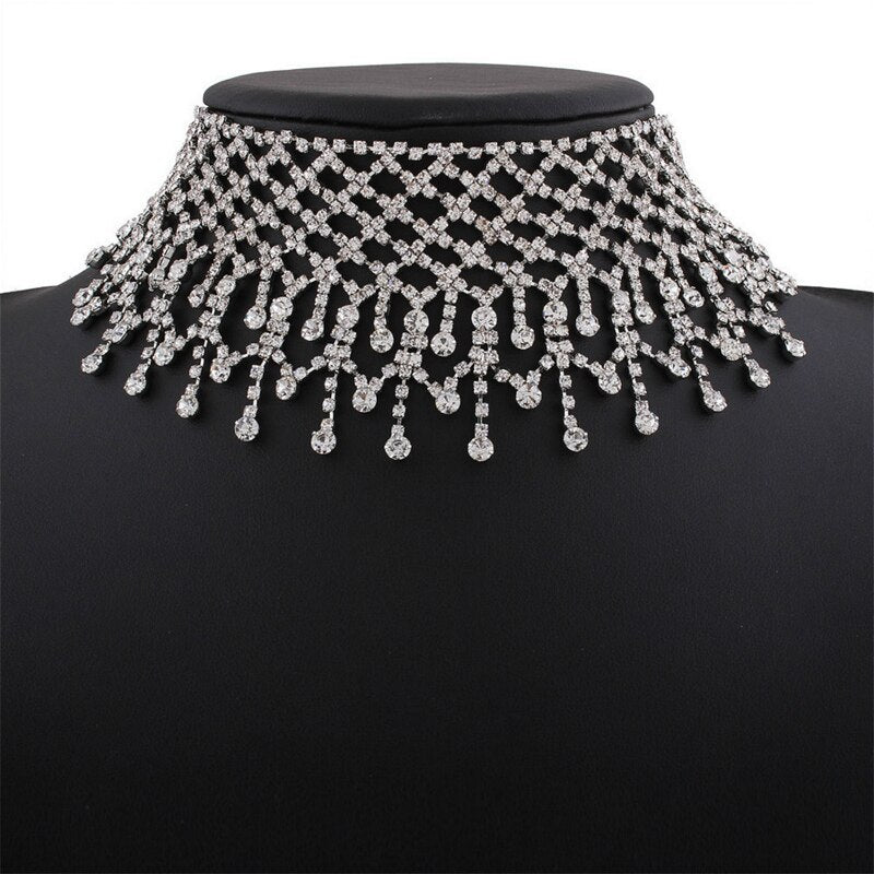 Crystal Rhinestone Choker Necklace For Women Tassel Chain Punk Hyperbole Vintage Necklace Statement Jewelry