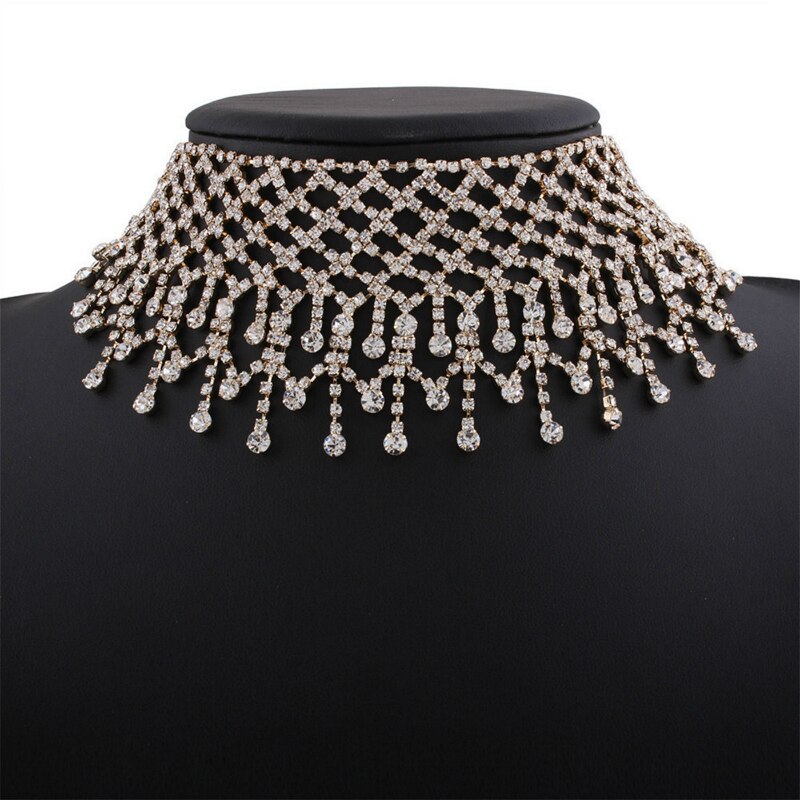 Crystal Rhinestone Choker Necklace For Women Tassel Chain Punk Hyperbole Vintage Necklace Statement Jewelry