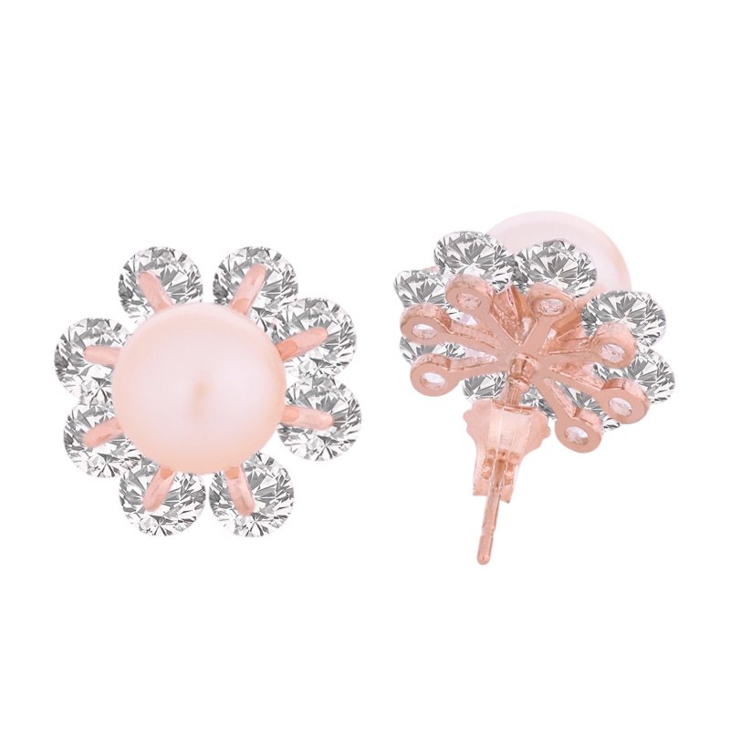 Luxury Crystal Rhinestone Pearl Stud Earrings,Plated Rose Gold Rhinestone Stud Earrings for Girls Women's Best Party Jewelry