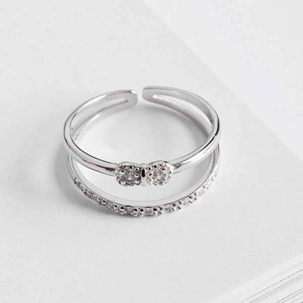 Luxury Cubic Zircon Bow Design Sterling Silver 925 Rings Finger Fashion CZ Women Jewelry Adjustable