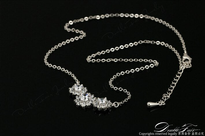 Cubic Zirconia Exaggerated CZ Stone Choker Necklaces &Pendants Silver Color Party/Wedding Jewelry For Women N398