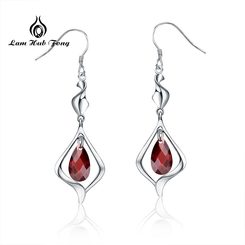 Luxury Dangles Long Earring for Women 925 Sterling Silver Wedding Drop Earrings Zircon Party Gift Red White Color Wholesale