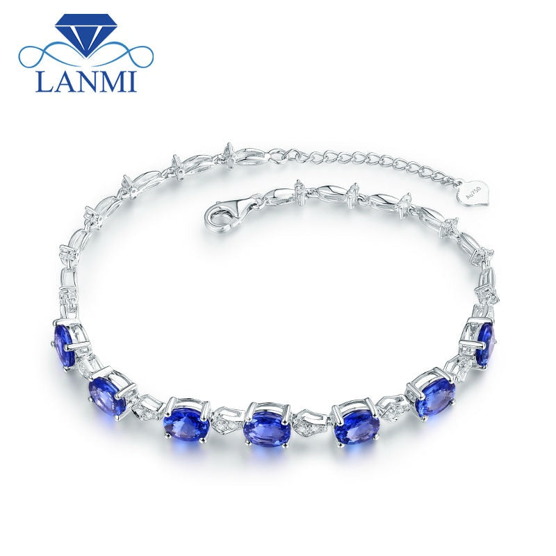 Luxury Design 5.8ct Natural Tanzanite Wedding Bracelet Real 18Kt White Gold Diamond Fine Jewelry Genuine Gem for Women