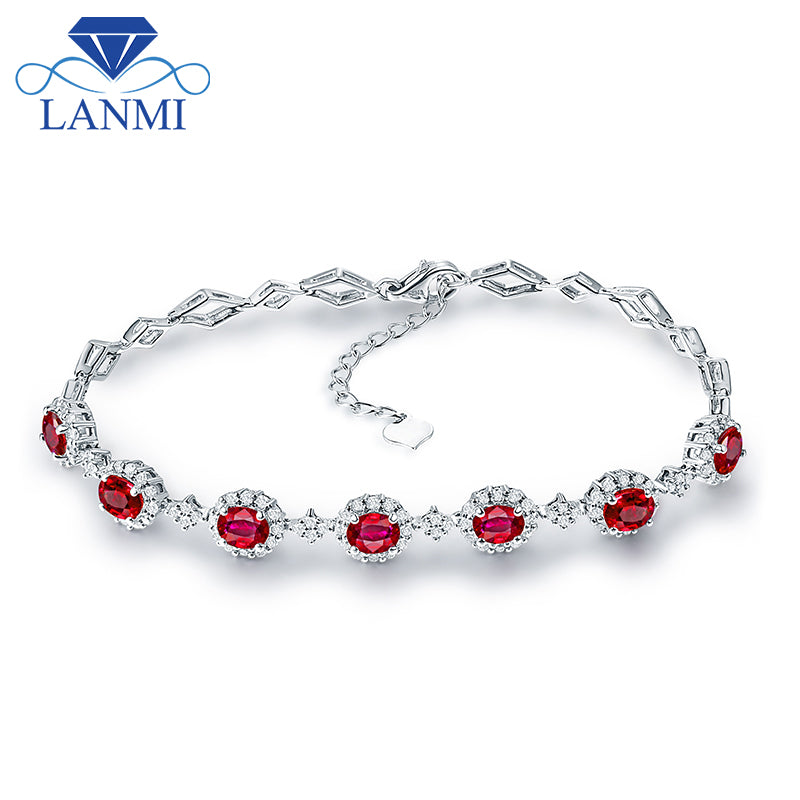 Luxury Design Real Solid 18K White Gold Loving Natural Ruby Bracelet Diamond Engagement Jewelry Genuine Gem for Women Birthday