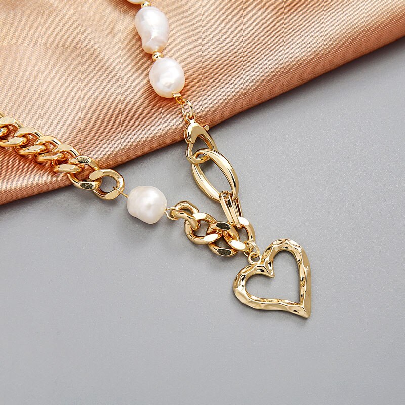 Famous Brand Jewelry Gold Color Heart-shaped Stainless Steel pearl Necklace For Woman Gift
