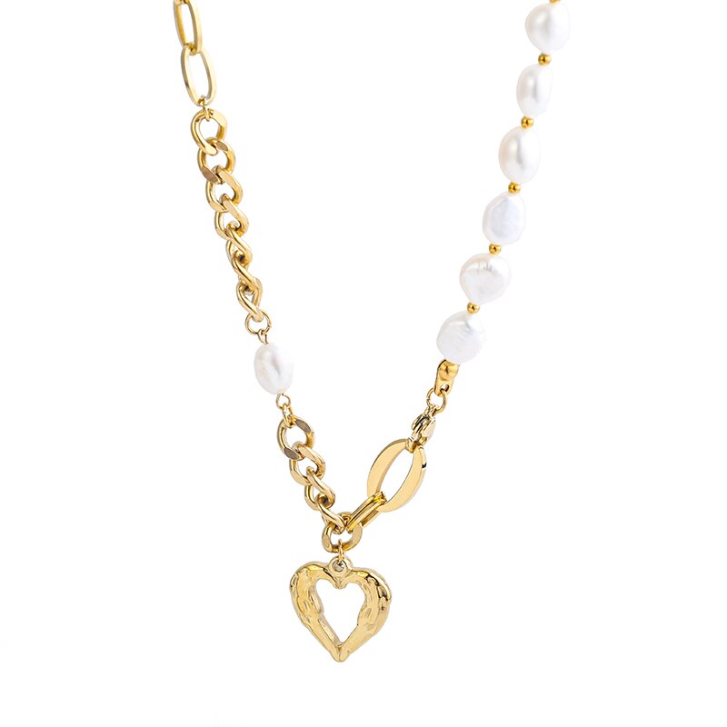 Famous Brand Jewelry Gold Color Heart-shaped Stainless Steel pearl Necklace For Woman Gift