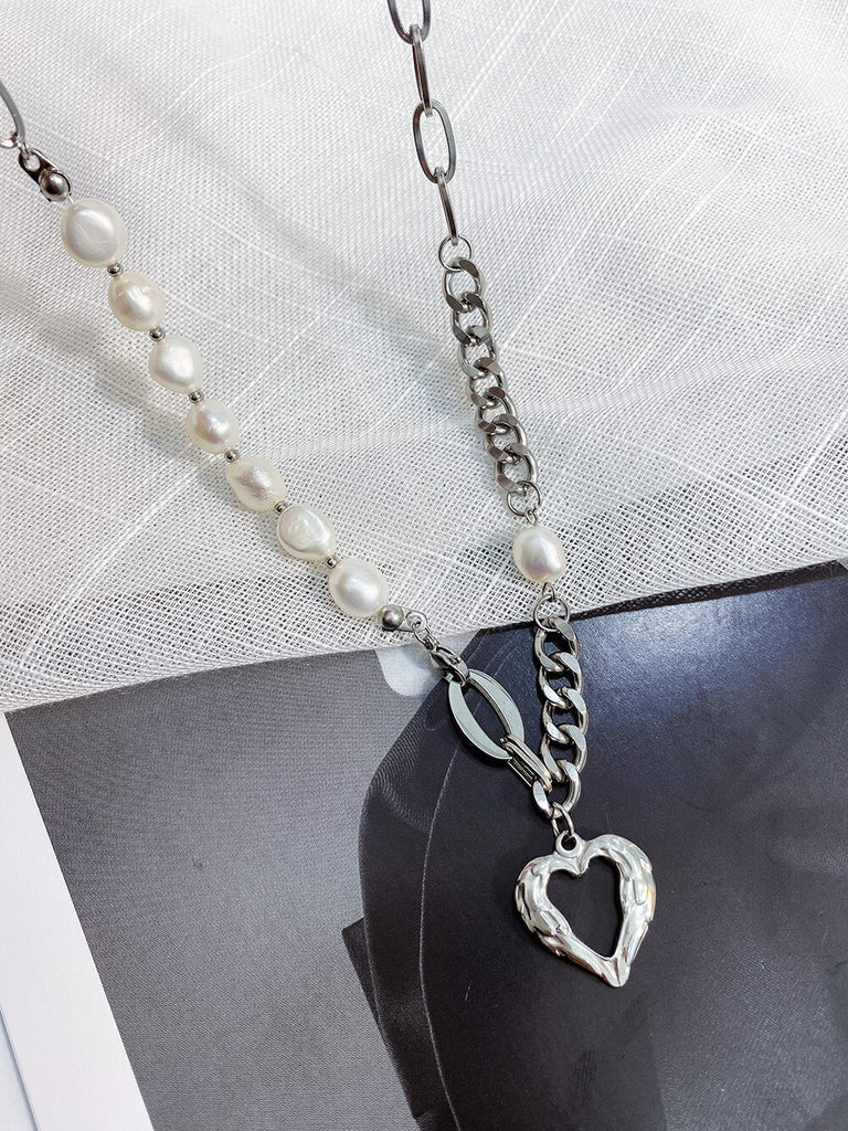 Famous Brand Jewelry Gold Color Heart-shaped Stainless Steel pearl Necklace For Woman Gift