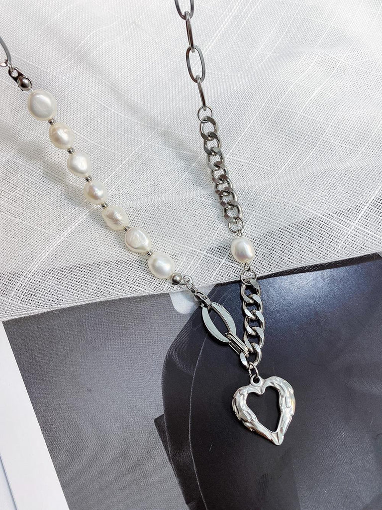 Famous Brand Jewelry Gold Color Heart-shaped Stainless Steel pearl Necklace For Woman Gift