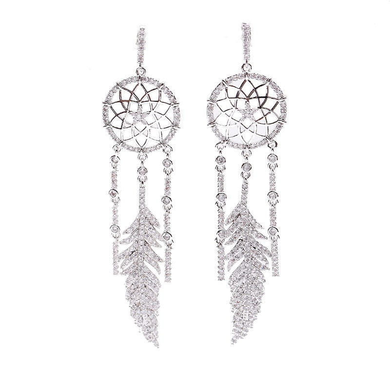Luxury Fashion Retro Design Personality Tassel Feather Crystal Earrings European Charm Women Holid Casual Jewelry Accessories