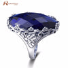 Luxury Fashion Retro Lab Sapphire Ring Flower 925 Sterling Silver Wedding Romantic Big Stone Rings Engagement Jewelry For Women