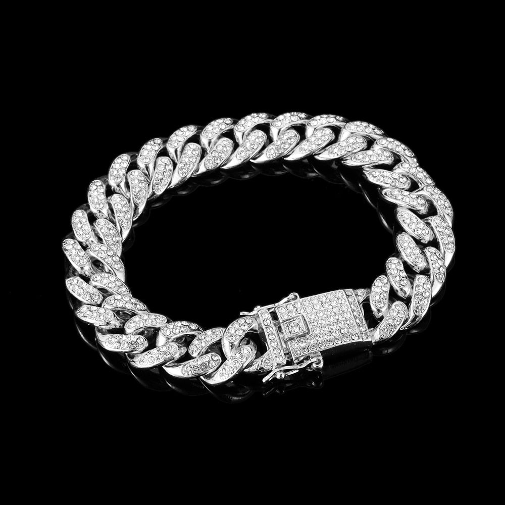 Rhinestone Bracelet Women Men Hiphop Cuban Link Bracelets Simple Design Gold Silver Color Jewelry Gifts