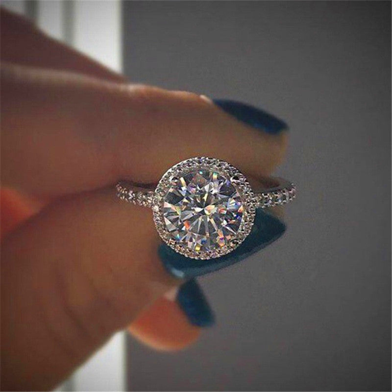 Luxury Female CZ Stone Ring 925 Silver/18KT Rose Gold Filled Jewelry Vintage Wedding Band Promise Engagement Rings For Women