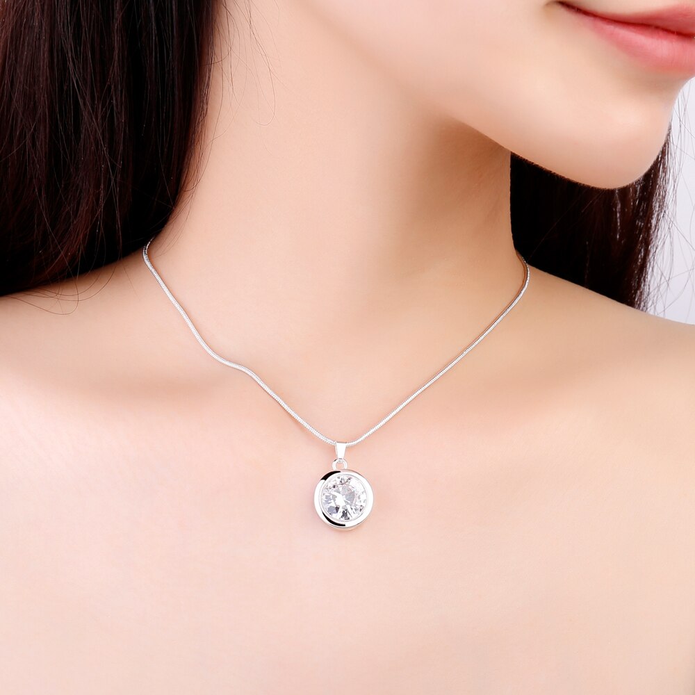 Female Silvery Pink CZ Zircon Big Water Drop Pedants Necklaces Long/Short Snake Chain Necklaces For Women Wedding Jewelry