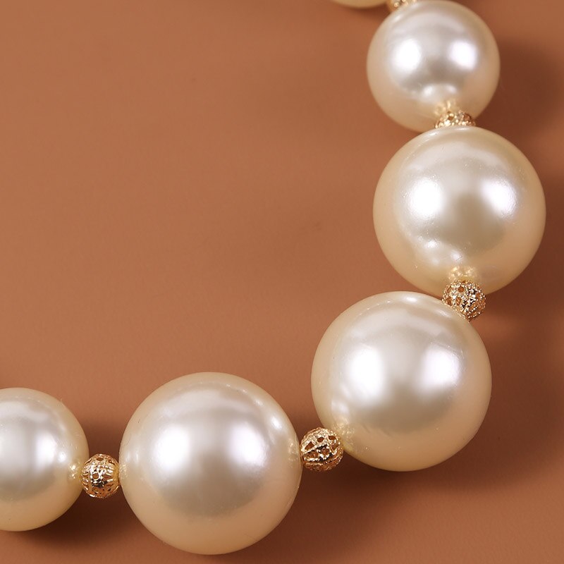 Female White Big Pearl Necklaces For Women Gold Color Metal Hollow Ball Beads Necklace Party Wedding Jewelry Gift