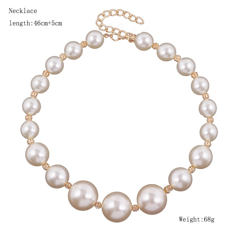 Female White Big Pearl Necklaces For Women Gold Color Metal Hollow Ball Beads Necklace Party Wedding Jewelry Gift