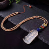 Luxury Gemstone Jewelry DIY 51mm*24mm Natural Jade Pendant Top Quality Lapis Emerald Bamboo Wedding Design Wood Chain Necklace