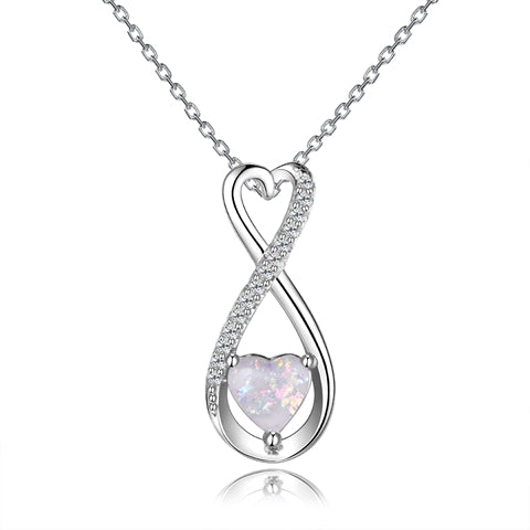Luxury Genuine 925 Sterling Silver Opal Necklaces Pendants Romantic Heart Shape Women's Chain Necklace Birthd Gifts For Wife