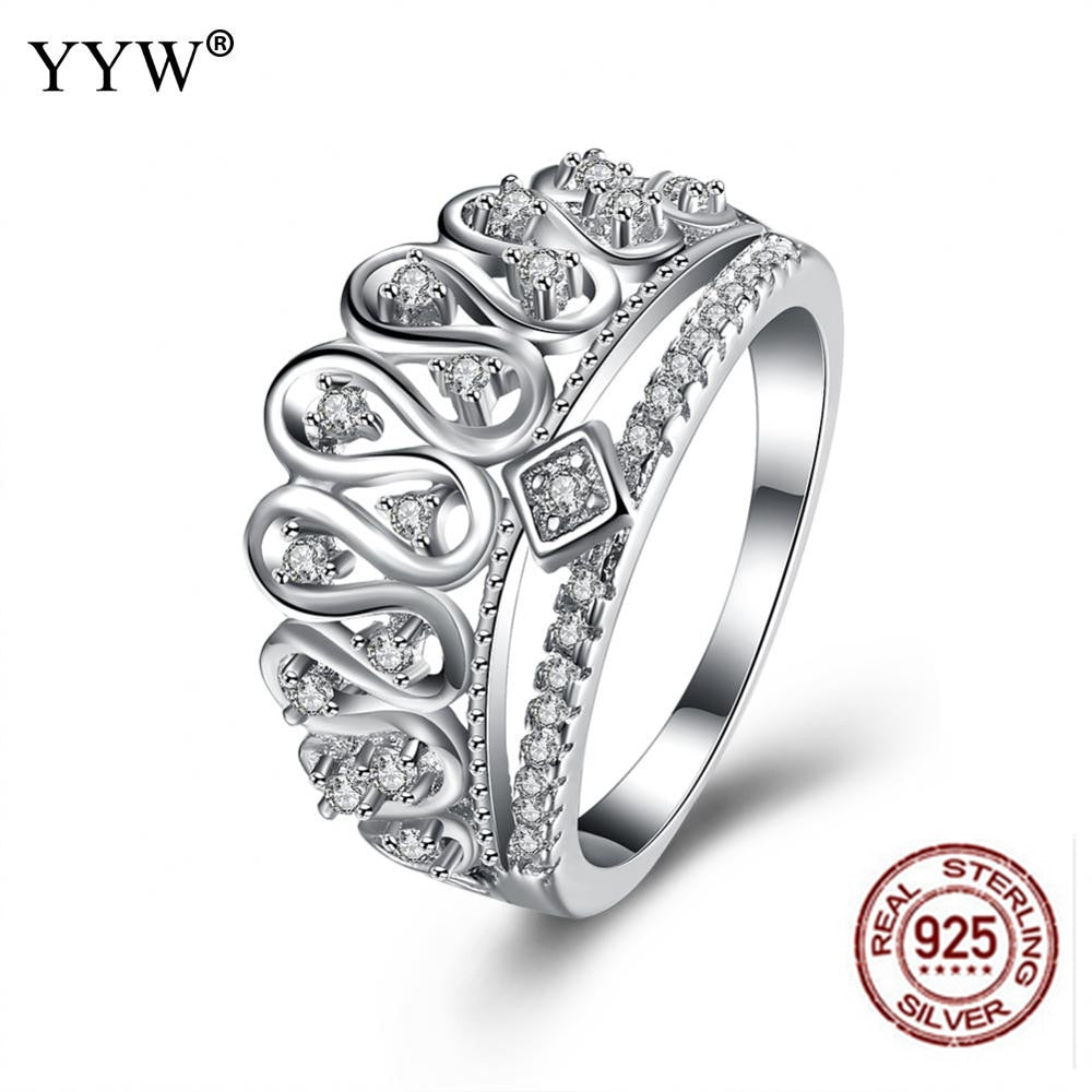 Luxury Genuine 925 Sterling Silver Ring for Women Fashion Crystal Rings Bridal Wedding Jewelry
