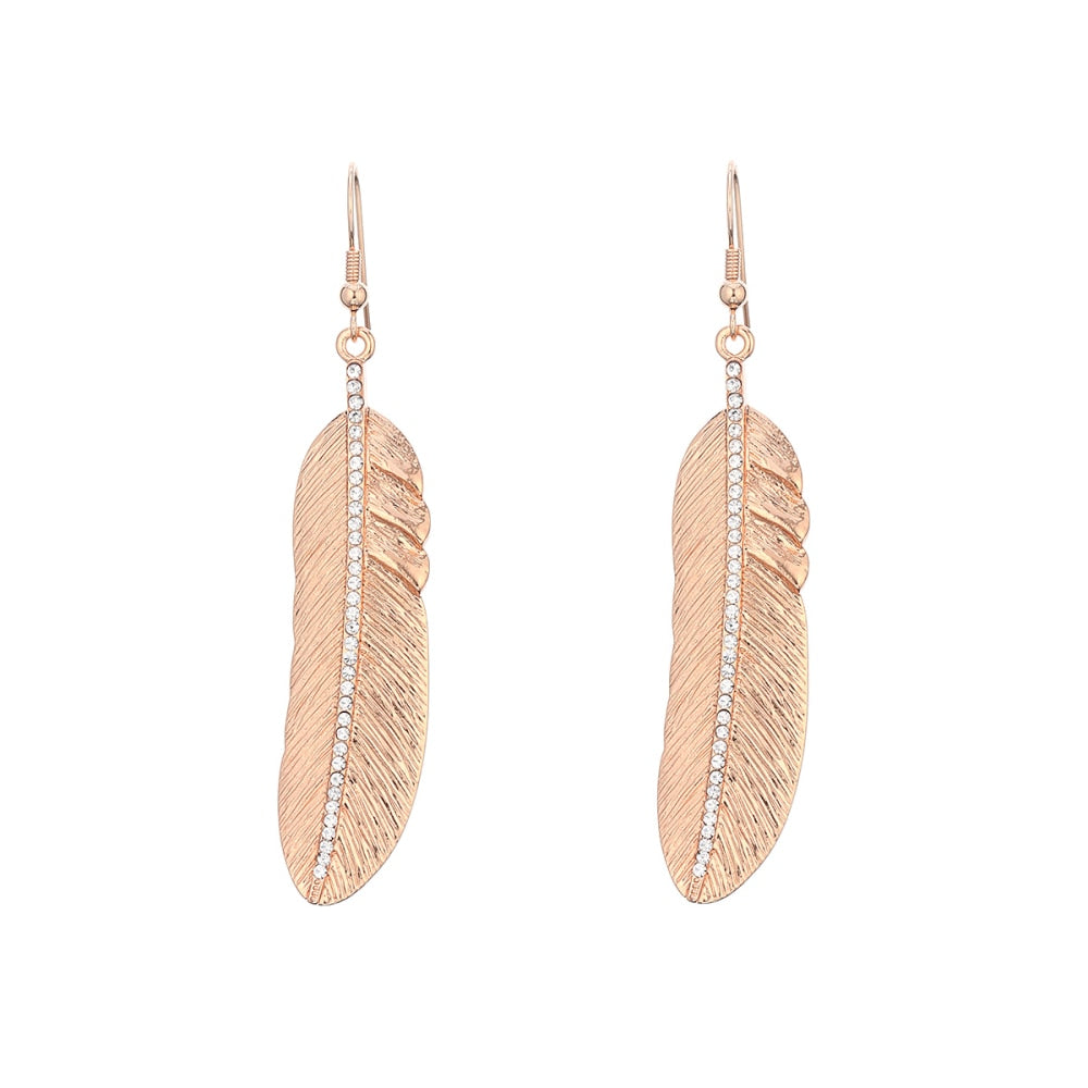 Gold Color Long Drop Feather Pendant for Earings Woman‘s Party Charm Gift Earring Accessories Korean Jewelry2022